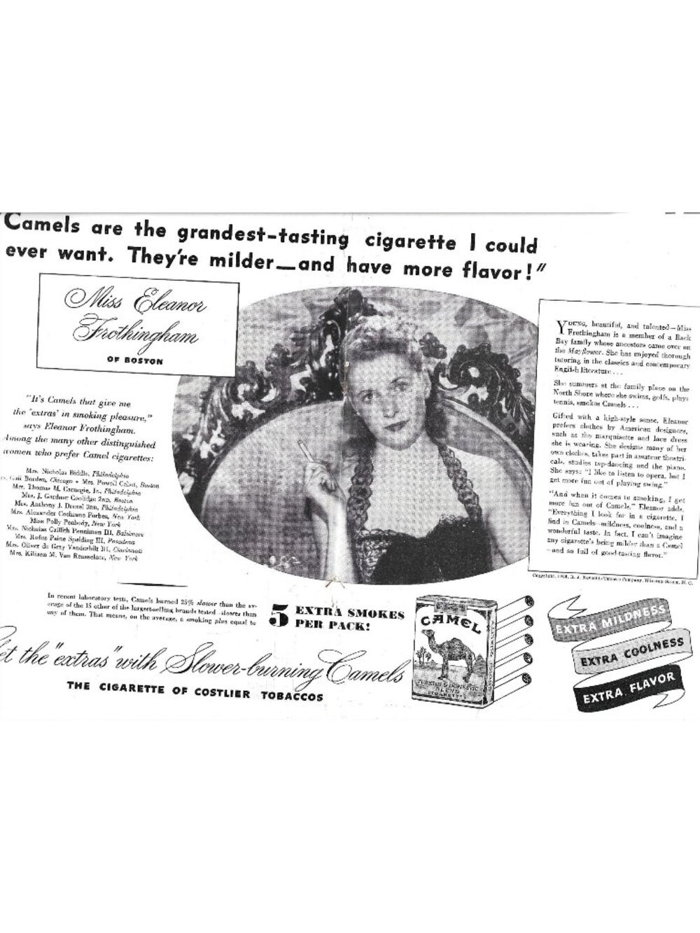 Camel Cigarettes Slower Burning ADVERT Eleanor Frothingham 1940 Fashion
